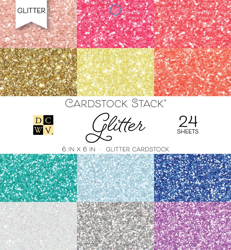 DCWV Glitter Cardstock Paper 6x6 inches - Sparkly Craft Paper for Card Making, Scrapbooks, Art Projects - 24 Single Sided Sheets, 12 Glittery Colors - Image 1
